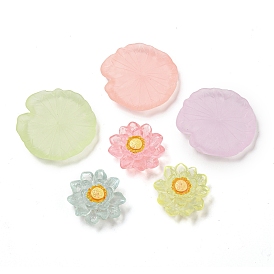 Luminous Transparent Resin Decoden Cabochons, Glow in the Dark Lotus Flower/Lotus Leaf, for Jewelry Making