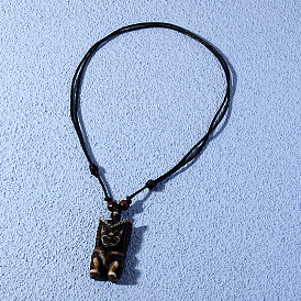Adjustable Resin Pendant Necklace with Ethnic Style Lion Clothing Accessories - Vintage.