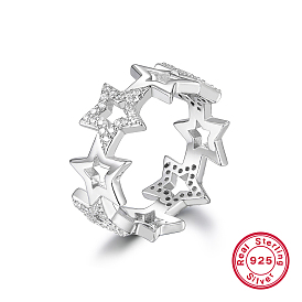 925 Bagues en argent sterling avec micro pavé de zircones cubiques en forme d'étoile pour femmes