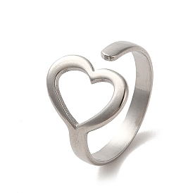 304 Stainless Steel Open Cuff Ring, Heart