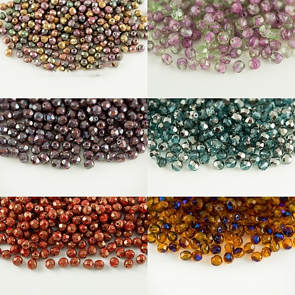 Czech Fire Polished Glass Beads, Faceted, Drum