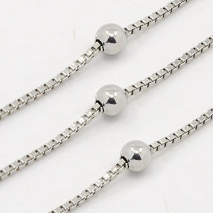 304 Stainless Steel Venetian Chains, Soldered, Box Chain, Decorative Chain, with Ball Beads, 1.2mm