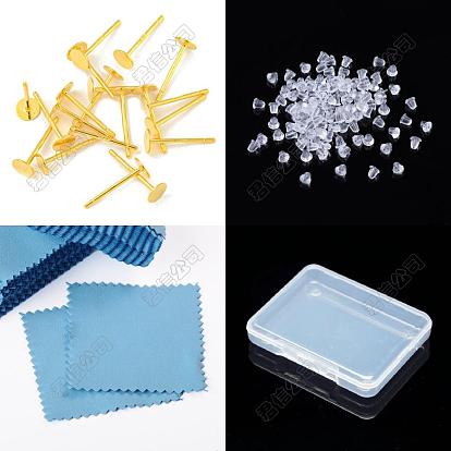 20 piezas 925 hallazgos para aretes con almohadilla plana de plata esterlina, Con 30 piezas de tuercas de plástico para orejas y 1 pieza de paño de gamuza cuadrado para pulir plata