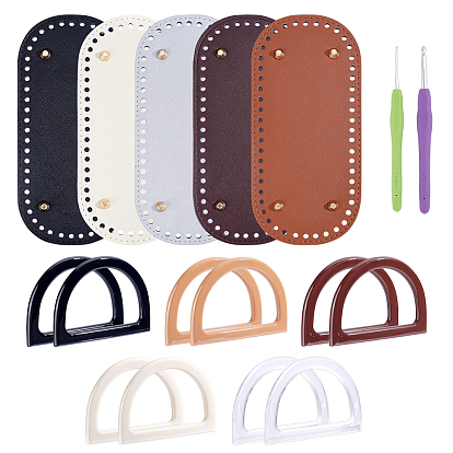 5шт. 5 цвета овальное дно сумки из искусственной кожи, с 2шт. 2цветными силиконовыми крючками для вязания и 10шт. 5цветными полукруглыми ручками для сумок из смолы, для вязаной сумки своими руками, золотой свет