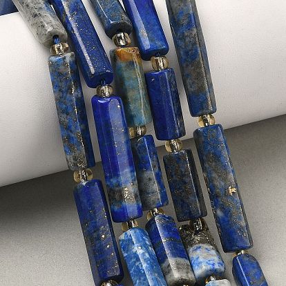 Нитки бусины из натурального ляписа-лазури, граненые, колонка, с бисером