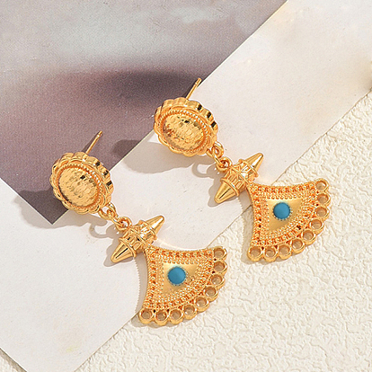 Ethnic Style Alloy Pave Cubic Zirconia Stud Dangle Earrings for Women, Fan