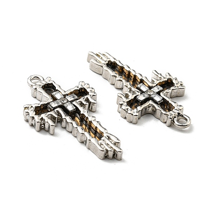 Rack Plating Alloy with Glass Pendants, with Rhinestone, Lead Free & Cadmium Free, Melting Cross Charm