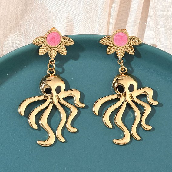 304 серьги-гвоздики из нержавеющей стали с эмалью, осьминог, ионное покрытие (ip), долговечный, реальный 18 k позолоченный