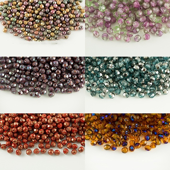 Czech Fire Polished Glass Beads, Faceted, Drum