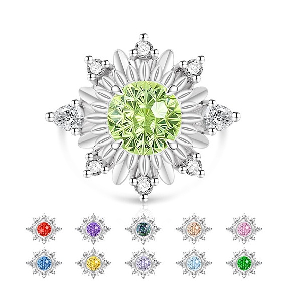 Micro latón allanar anillos zirconia cúbico, flor, Platino