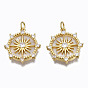 Brass Micro Pave clear Cubic Zirconia Pendants, with Shell and Jump Rings, Nickel Free, Flat Round with Star