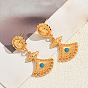 Ethnic Style Alloy Pave Cubic Zirconia Stud Dangle Earrings for Women, Fan