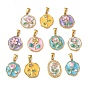 304 colgantes de esmalte de acero inoxidable, pepitas con amuletos florales, con perlas de imitación abs, revestimiento de iones (ip), larga duración plateado, dorado