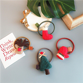 Adorable Wool Felt Hair Accessories for Girls - Snowman, Christmas Tree and Reindeer Hair Clips and Ties