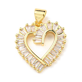 Rack Plating Brass Micro Pave Clear Cubic Zirconia Pendants, Long-Lasting Plated, Lead Free & Cadmium Free, Heart Charm