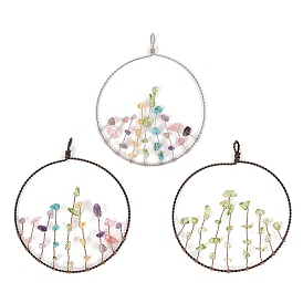 Большие подвески из медной проволоки с чипом из драгоценных камней, железные кольца, подвески с драгоценными камнями