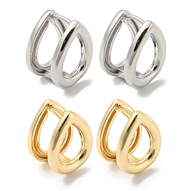 Brass Hoop Earrings for Women, Hollow Teardrop