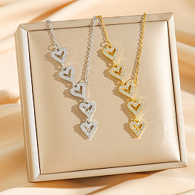 5 Подвеска в форме сердца из латуни с микропаве и прозрачными кубическими циркониями 304 Цепочка из нержавеющей стали для женщин