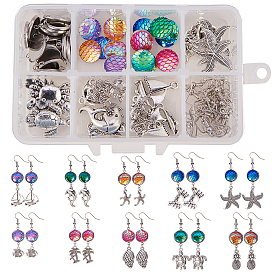 SUNNYCLUE DIY Earring Making, 304 Stainless Steel Cabochon Connector Settings, Tibetan Style Alloy Pendants, Resin Cabochons and Brass Earring Hooks
