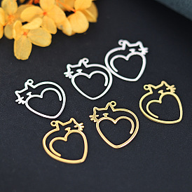 201 подвески из нержавеющей стали, лазерная резка, сердце с кошачьим шармом