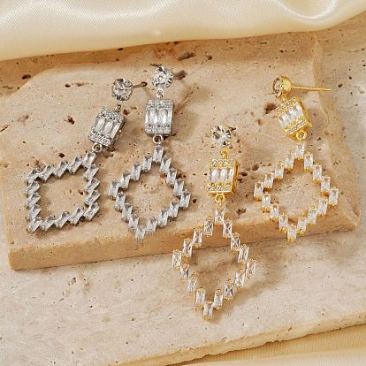 Модные серьги-гвоздики в форме ромба с прозрачными кубическими цирконами из латуни, универсальные украшения для ушей в стиле минимализма