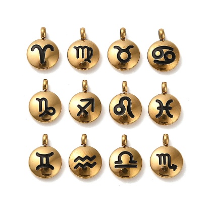 304 подвески из нержавеющей стали с черной эмалью, золотые, плоский круглый с подвеской в виде созвездия