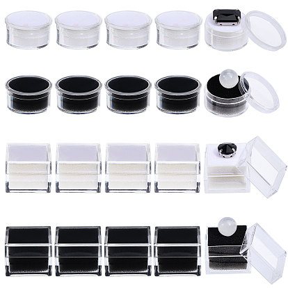 20шт 4 стили прозрачная пластиковая коробка для россыпных бриллиантов, Небольшой футляр для хранения ювелирных изделий с драгоценными камнями с губкой внутри, квадратный и круглый