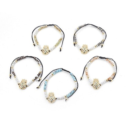 Glass Braided Bead Bracelets, with Brass and Cubic Zirconia, Pineapple