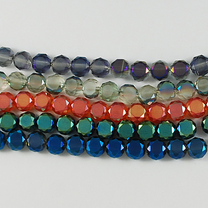 Electroplated Glass Beads Strands, Frosted in Two Sides, Faceted, Flat Round