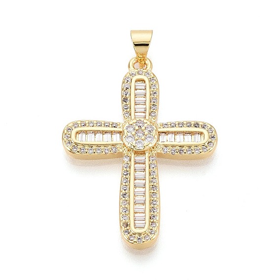 Латунные микропаве прозрачные подвески с фианитом, крест прелести