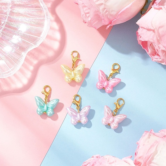 Подвесные украшения в виде бабочек из непрозрачного акрила с имитацией жемчуга, Сплав с застежками когтя омара