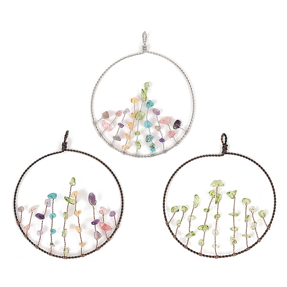 Большие подвески из медной проволоки с чипом из драгоценных камней, железные кольца, подвески с драгоценными камнями