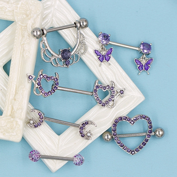 6 стили 316l хирургические кольца для сосков из нержавеющей стали с кубическим цирконием, цвет нержавеющей стали