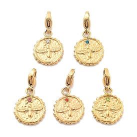 Плоская круглая подвеска с пчелой 304 из нержавеющей стали со стразами, украшения с застежкой в виде клешни лобстера, ионное покрытие (ip), реальный 14 k позолоченный