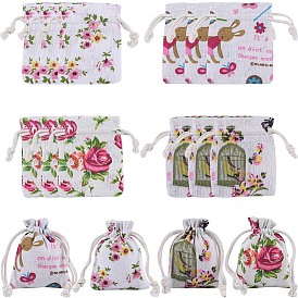 4 стили мешковины с цветочным принтом, шнурок сумки, прямоугольные