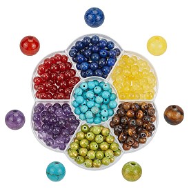 280 Stück 7 Farben natürliche gemischte Edelsteinperlen, Runde