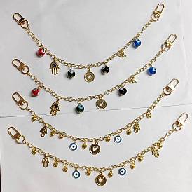 Geldbörsenketten, Taschenriemen aus Messing mit Kabelkette, mit Evil-Eye-Legierung, Edelstahl und handgefertigtem Lampwork-Anhänger