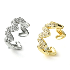 Brass Micro Pave Cubic Zirconia Ring, Long-Lasting Plated, Heart