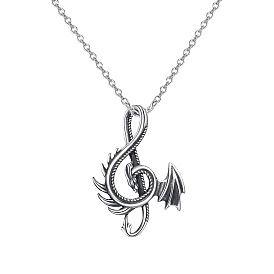 Alloy Musical Note with Dragon Pendant Necklace for Men Women