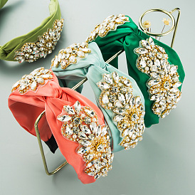Bohemian Style Fabric Headband with Glass Rhinestones for Women's Party, Retro and Minimalist Twist Knot Design