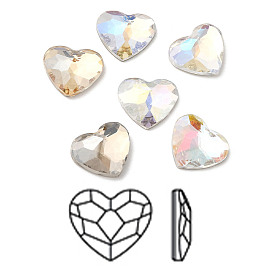 K5 Glass Rhinestone Cabochons, Flat Back & Back Plated, Faceted, Heart