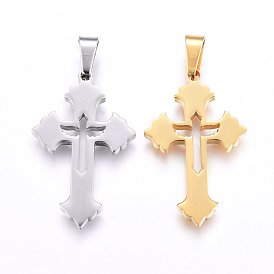 304 Stainless Steel Pendants, Cut-Out, with Hollow, Cross