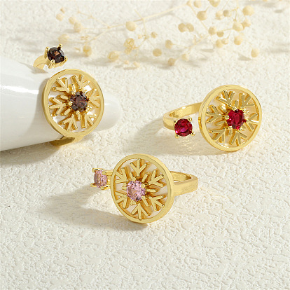 Открытые манжеты из латуни с микропаве и цирконием для женщин, с оболочкой, реальный 18 k позолоченный, снежинка