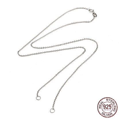 Rhodium Plated 925 Sterling Silver Cable Chains Necklace Makings, for Name Necklaces Making, with Spring Ring Clasps & S925 Stamp