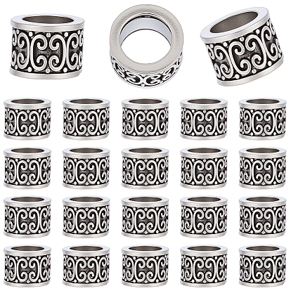 60Pcs Column Tibetan Style Alloy European Beads, Large Hole Beads