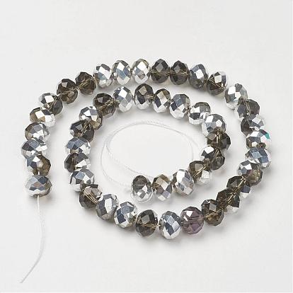 Electroplate Glass Bead Strands, Half Silver Plated, Faceted, Rondelle