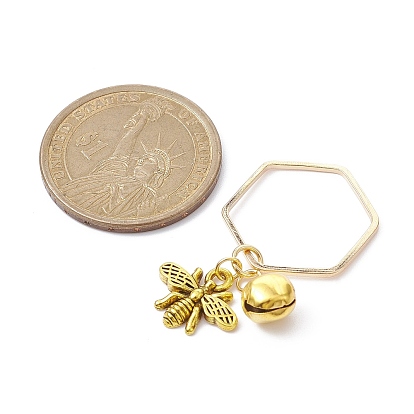 Alloy Bees and Iron Bell Pendant Decoration, with Brass Hexagon Ring