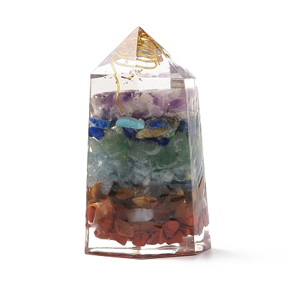 Orgonite Bullet, Resin Pointed Home Display Decoration, Healing Stone Wands, for Reiki Chakra Meditation Therapy Decos, with Natural Gemstone and Metal Findings, Hexagonal Prism
