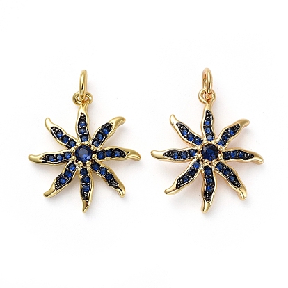 Латунные микро-паве синие подвески с фианитом, с прыжковых колец, цветок