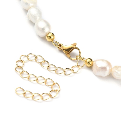Natural Pearl Beaded Necklace, Golden Brass Jewelry for Women